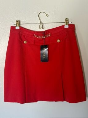 OVS from Italy Orange A-Line Mini Skirt with Gold Chain Detail Gold Buttons